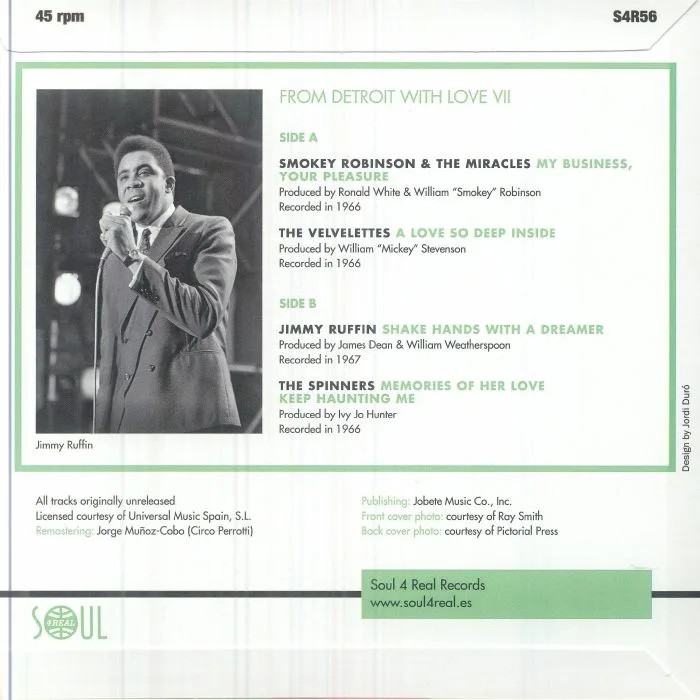 Back cover — Smokey ROBINSON & THE MIRACLES / THE VELVELETTES / JIMMY RUFFIN / THE SPINNERS — From Detroit With Love VII