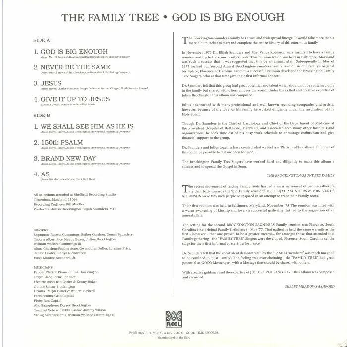 Обратная сторона обложки — The FAMILY TREE — God Is Big Enough