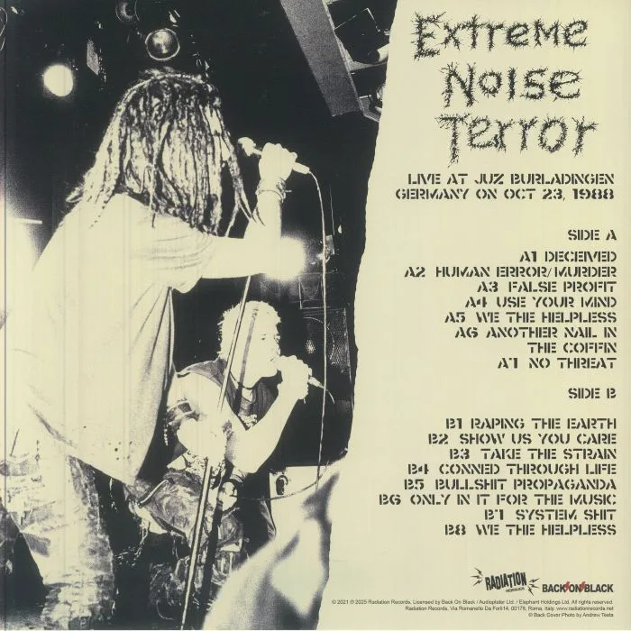 Обратная сторона обложки — EXTREME NOISE TERROR — Burladingen '88 (reissue)