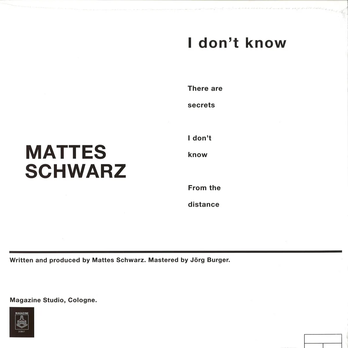 Back cover — Mattes Schwarz — I Don't Know