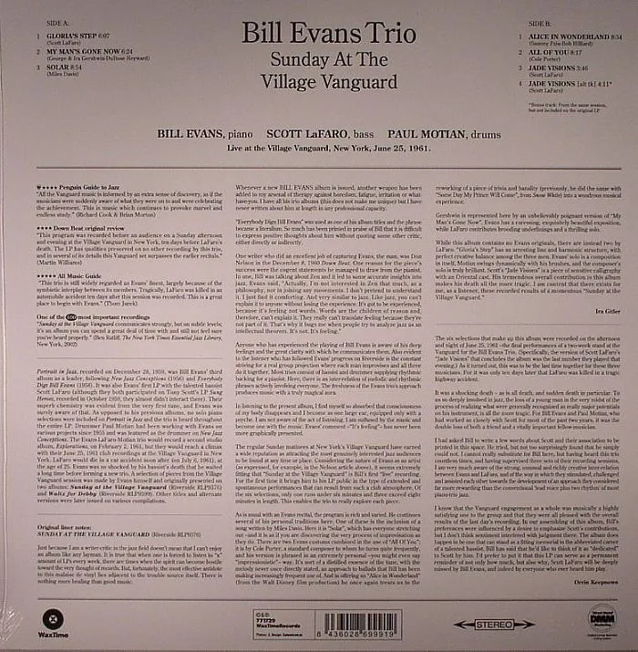 Back cover — BILL EVANS TRIO — Sunday At The Village Vanguard
