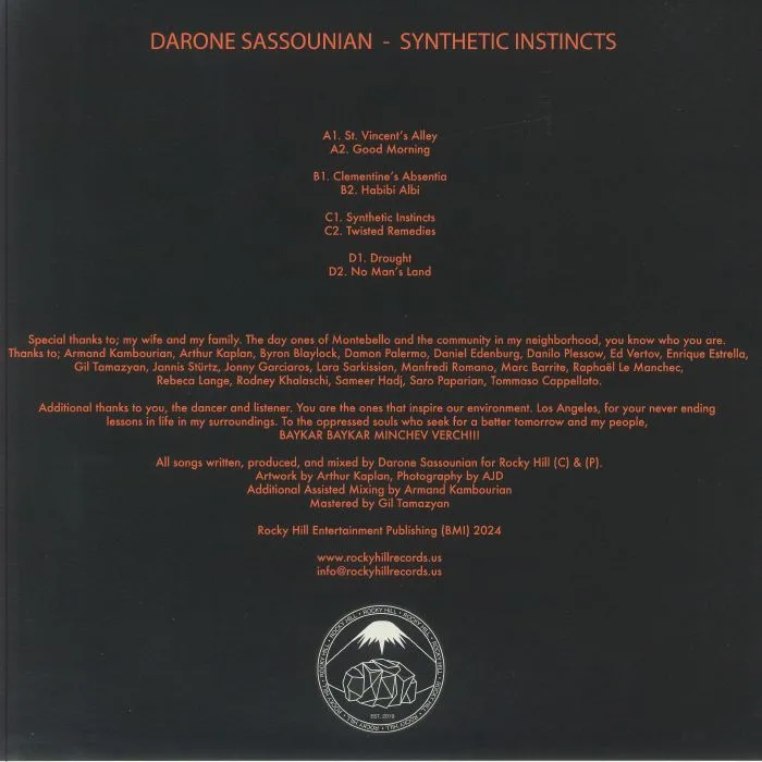 Back cover — Darone Sassounian — Synthetic Instincts LP 2x12"