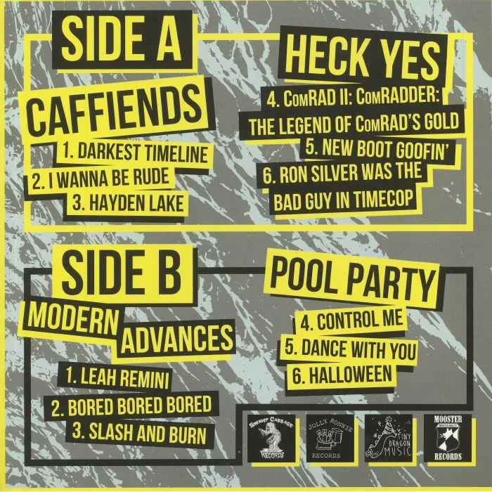 Back cover — CAFFIENDS / POOL PARTY / HECK YES / MODERN ADVANCES — 4 Way Split