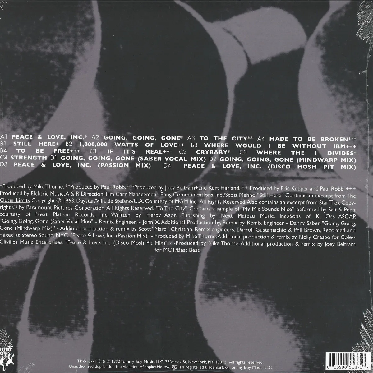 Back cover — Information Society — Peace and Love, Inc (30th Anniversary) LP 2x12"