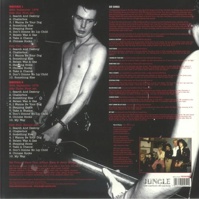 Back cover — Sid VICIOUS — Sid Lives (Record Store Day Black Friday RSD 2025)