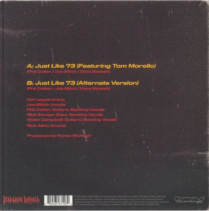 Back cover — DEF LEPPARD feat TOM MORELLO — Just Like 73