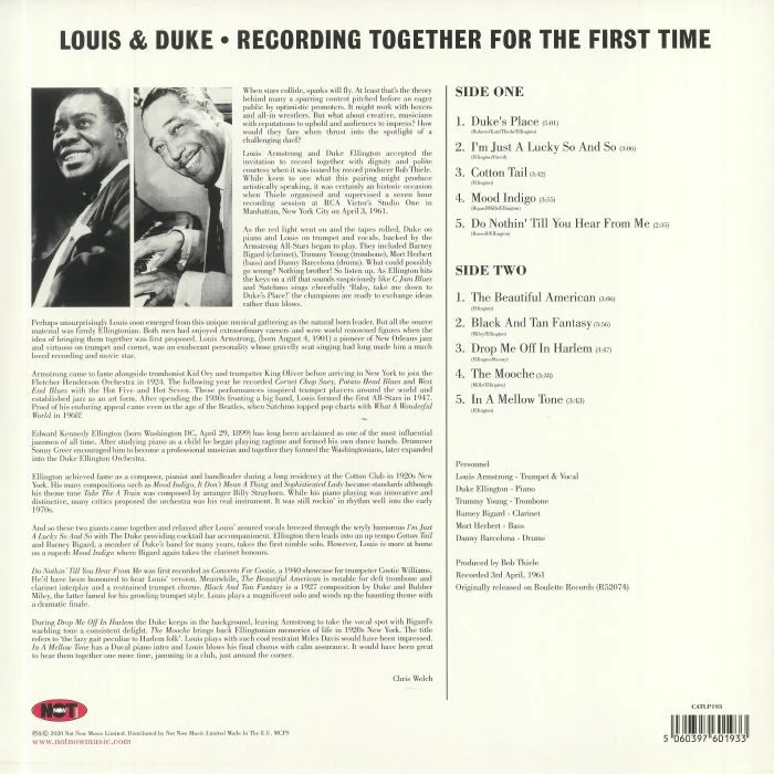 Обратная сторона обложки — Louis ARMSTRONG / DUKE ELLINGTON — Recording Together For The First Time