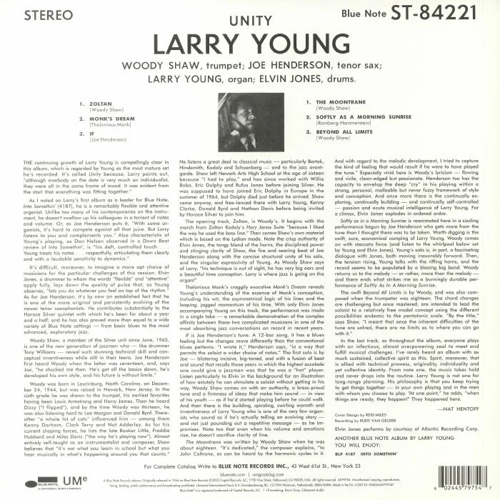 Обратная сторона обложки — Larry YOUNG — Unity (Classic Vinyl Series)