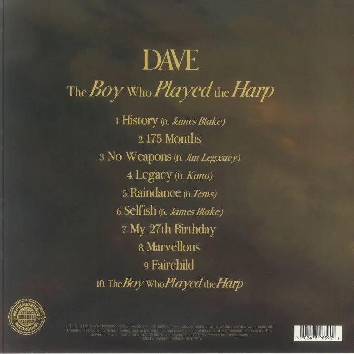 Обратная сторона обложки — DAVE — The Boy Who Played The Harp