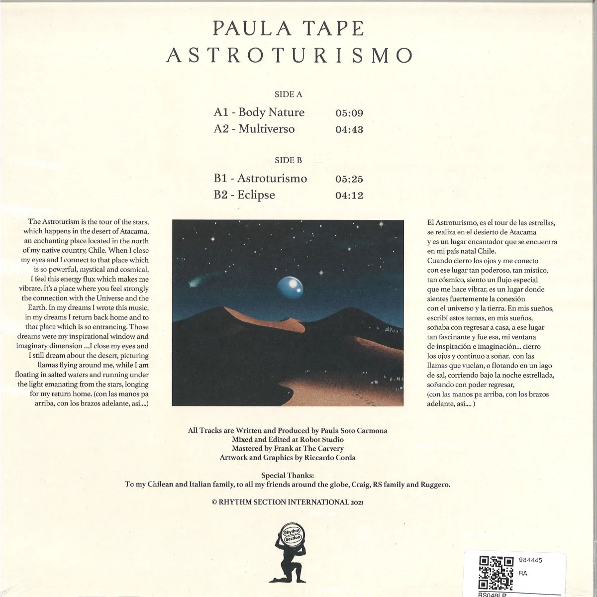 Обратная сторона обложки — Paula Tape — Astroturismo