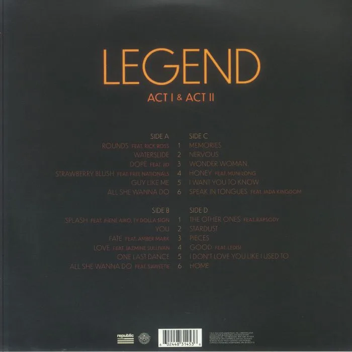 Обратная сторона обложки — John LEGEND — Legend Act I & Act II