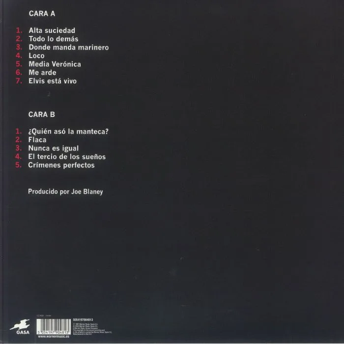 Back cover — Andres CALAMARO — Alta Suciedad (reissue)