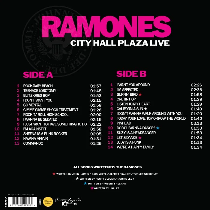 Обратная сторона обложки — RAMONES — City Hall Plaza Live