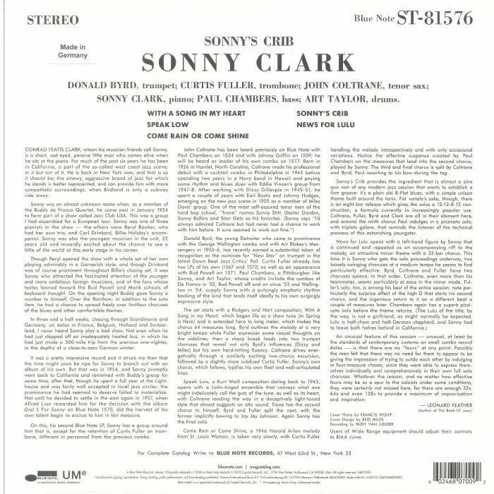 Обратная сторона обложки — Sonny CLARK — Sonny's Crib (Classic Vinyl Series) (B-STOCK)