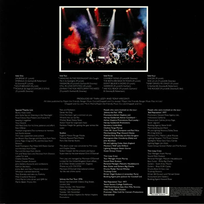 Back cover — THIN LIZZY — Live & Dangerous (reissue)