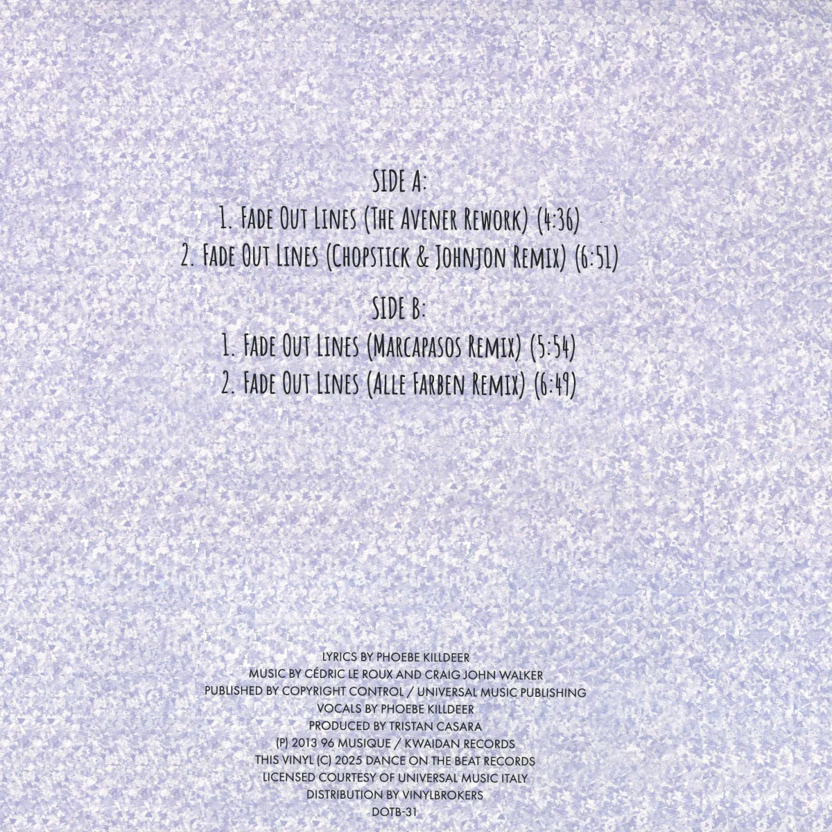 Back cover — The Avener — Fade Out Lines