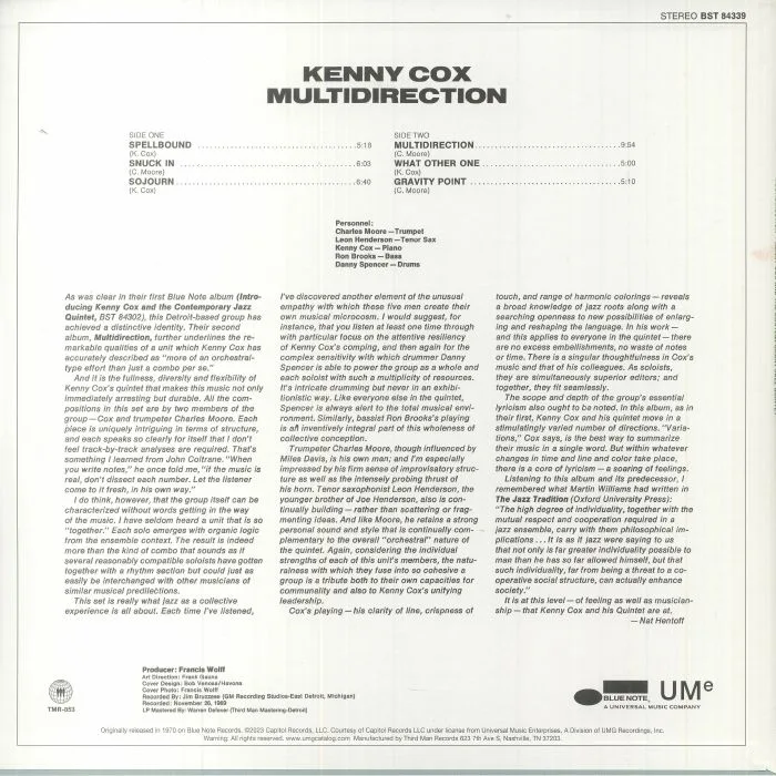 Обратная сторона обложки — KENNY COX & THE CONTEMPORARY JAZZ QUINTET — Multidirection