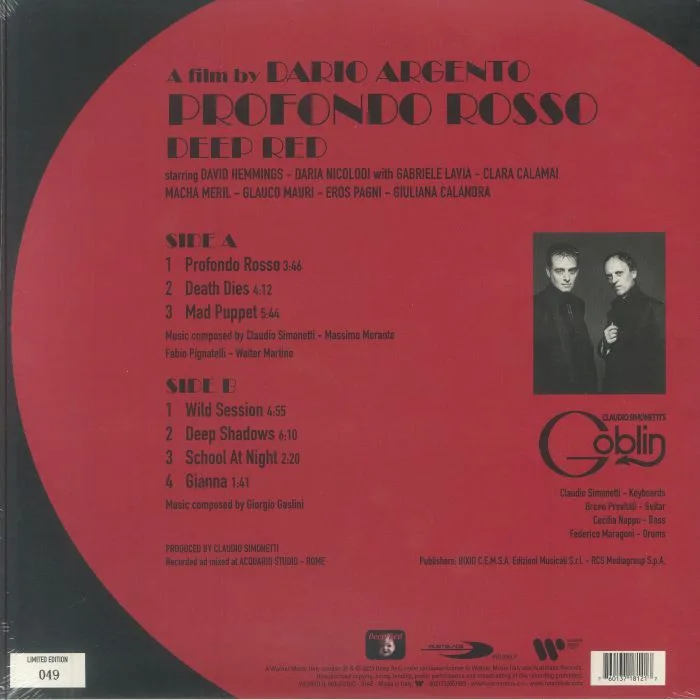 Back cover — CLAUDIO SIMONETTI'S GOBLIN — Profondo Rosso 1975-2025 (Soundtrack) (50th Anniversary Edition)