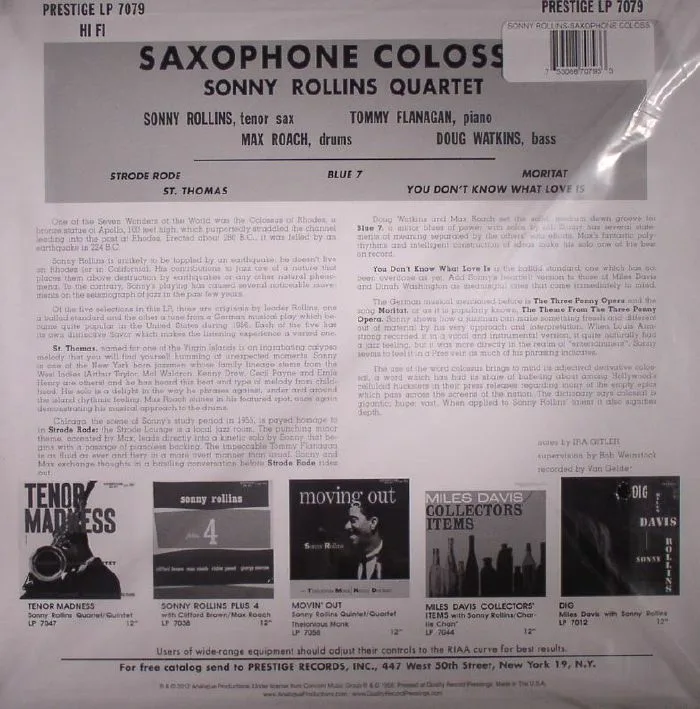Back cover — SONNY ROLLINS — Saxophone Colossus