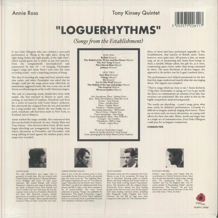 Обратная сторона обложки — Annie ROSS / TONY KINSEY QUINTET — Loguerhythms: Songs From The Establishment (Record Store Day RSD 2026)