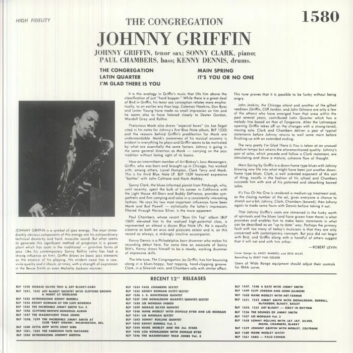 Обратная сторона обложки — Johnny GRIFFIN — The Congregation