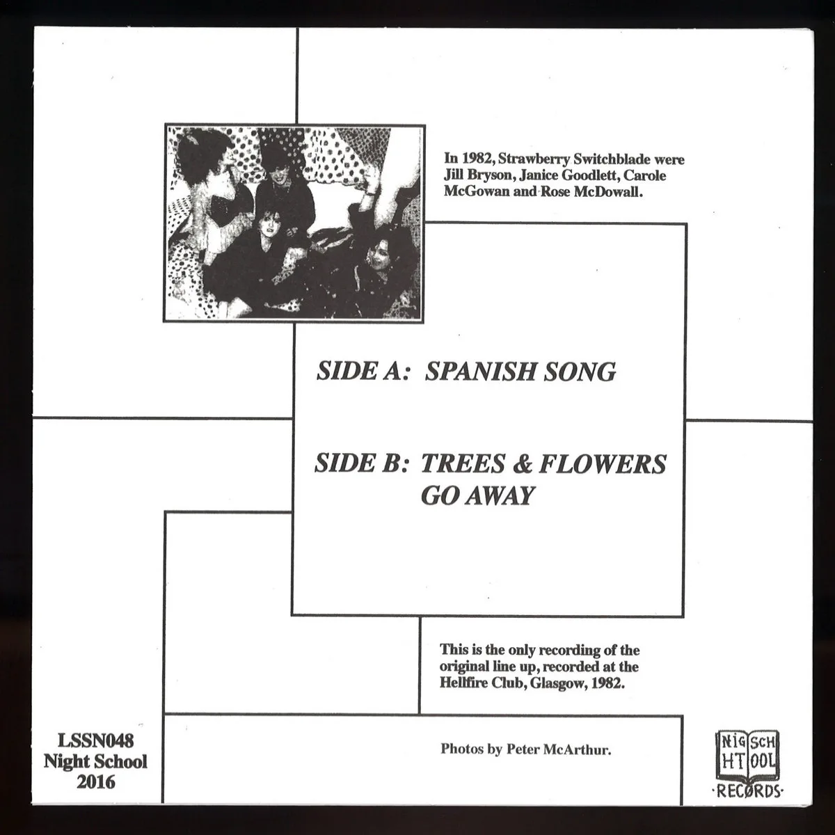 Обратная сторона обложки — Strawberry Switchblade — 1982 4 Piece Demo 7"