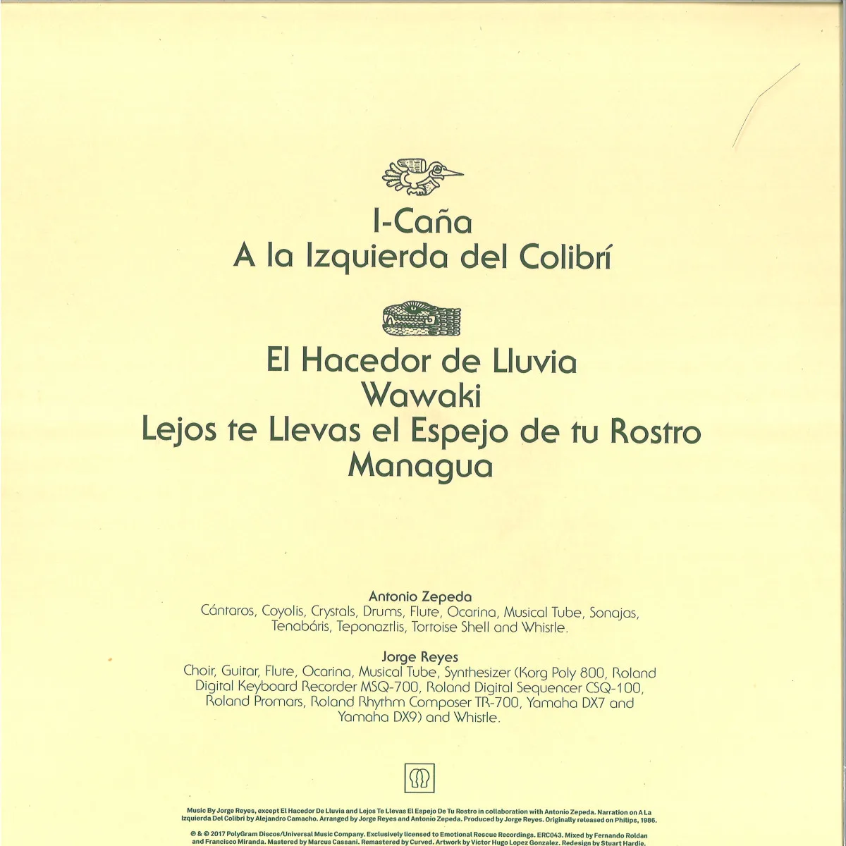 Back cover — Jorge Reyes/Antonio Zepeda — A La Izquierda Del Colibri EP