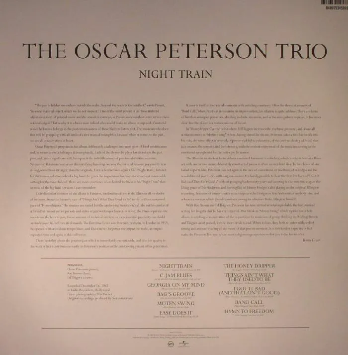Обратная сторона обложки — The OSCAR PETERSON TRIO — Night Train (B-STOCK)