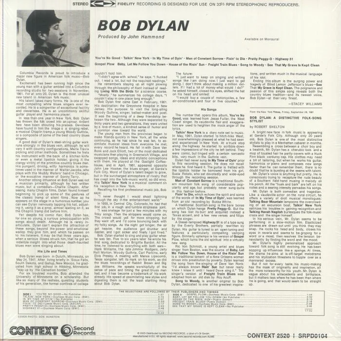 Back cover — Bob DYLAN — Bob Dylan (reissue)