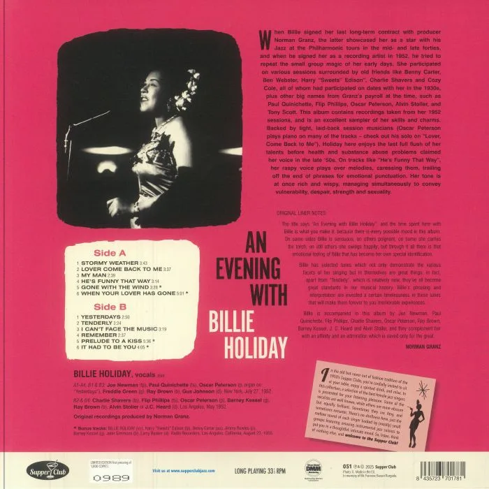 Обратная сторона обложки — Billie HOLIDAY — An Evening With Billie Holiday (reissue)