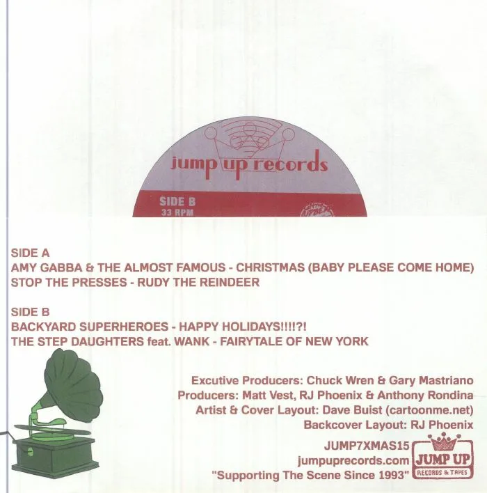 Back cover — Amy GABBA & THE ALMOST FAMOUS / STOP THE PRESSES / BACKYARD SUPERHEROES / THE STEP DAUGHTERS — Christmas (Baby Please Come Home)