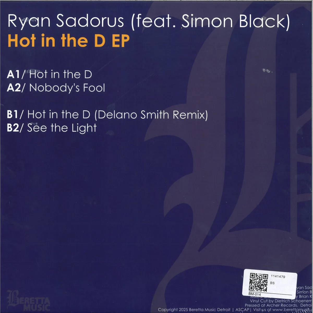Back cover — Ryan Sadorus feat. Simon Black — Hot in the D