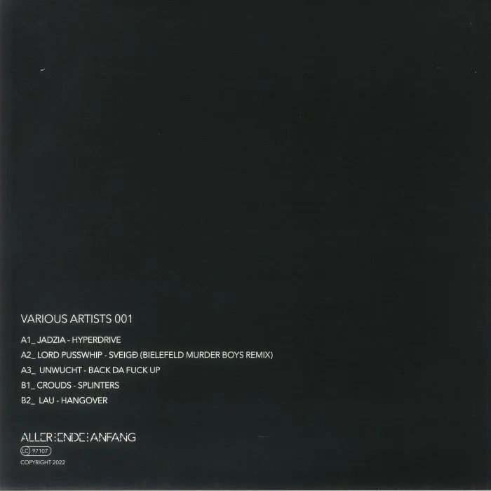 Back cover — JADZIA / LORD PUSSWHIP / UNWUCHT / CROUDS / LAU — VA001