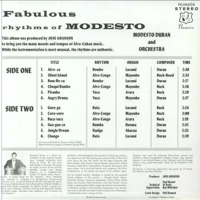 Обратная сторона обложки — Modesto DURAN & ORCHESTRA — Fabulous Rhythms Of Modesto