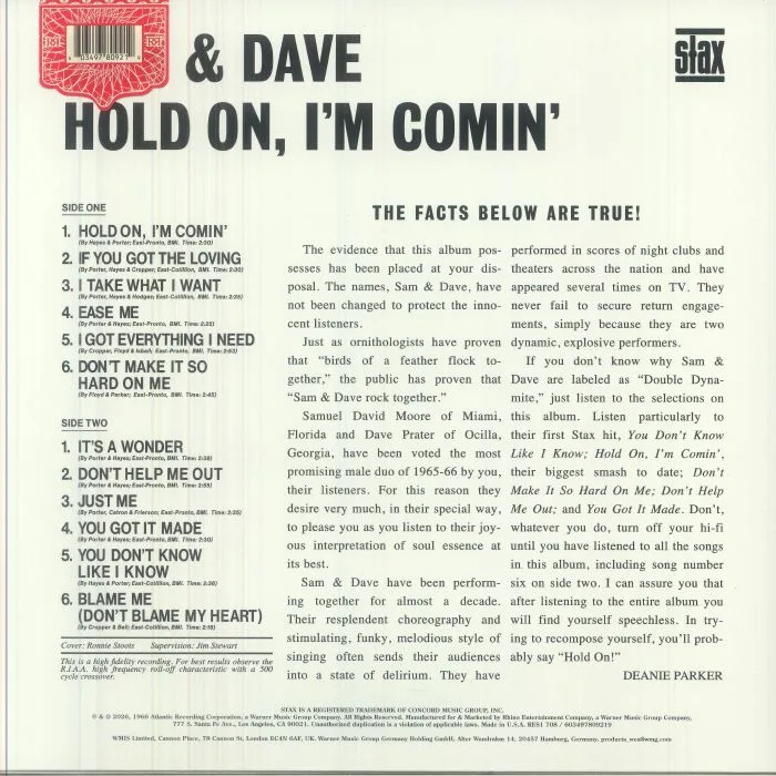 Обратная сторона обложки — SAM & DAVE — Hold On I'm Comin' (Rhino Reserve Edition) (mono)