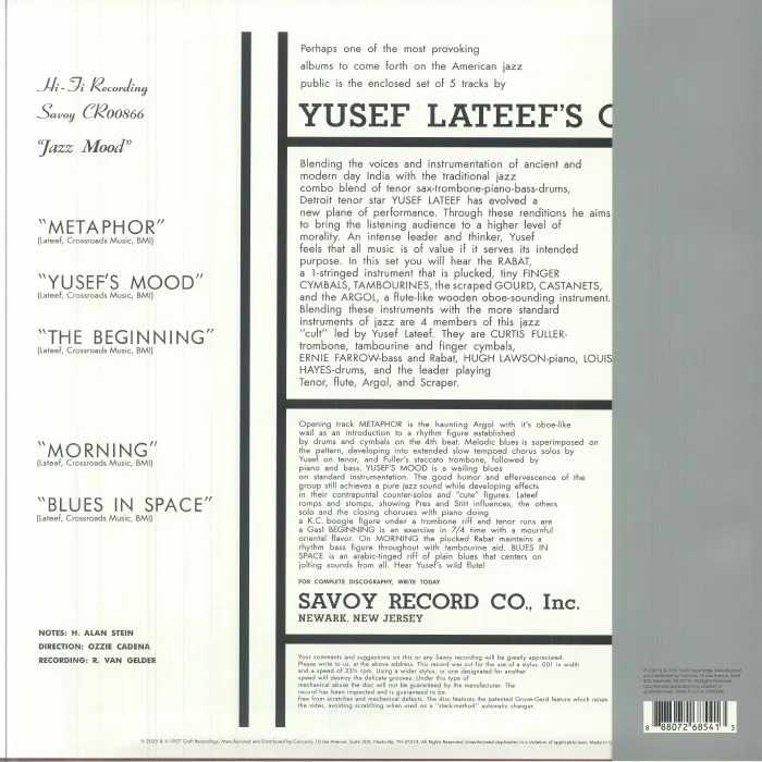 Обратная сторона обложки — Yusef LATEEF — Jazz Mood (Original Jazz Classics Series)