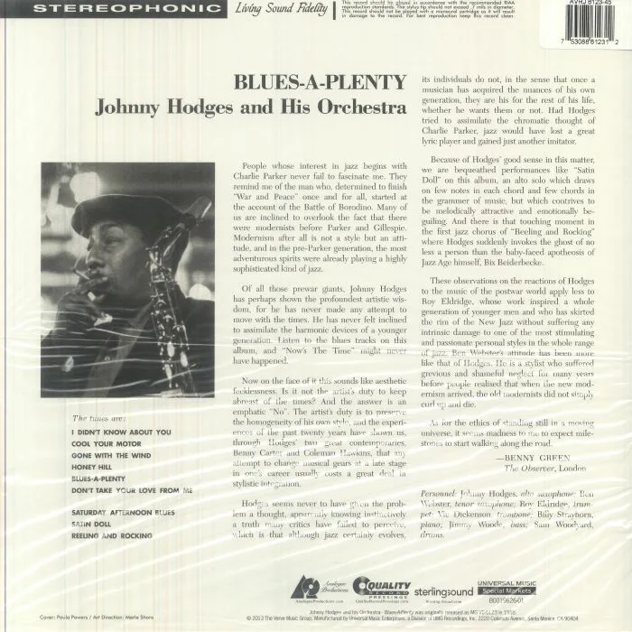 Обратная сторона обложки — Johnny HODGES & HIS ORCHESTRA — Blues A Plenty (reissue)