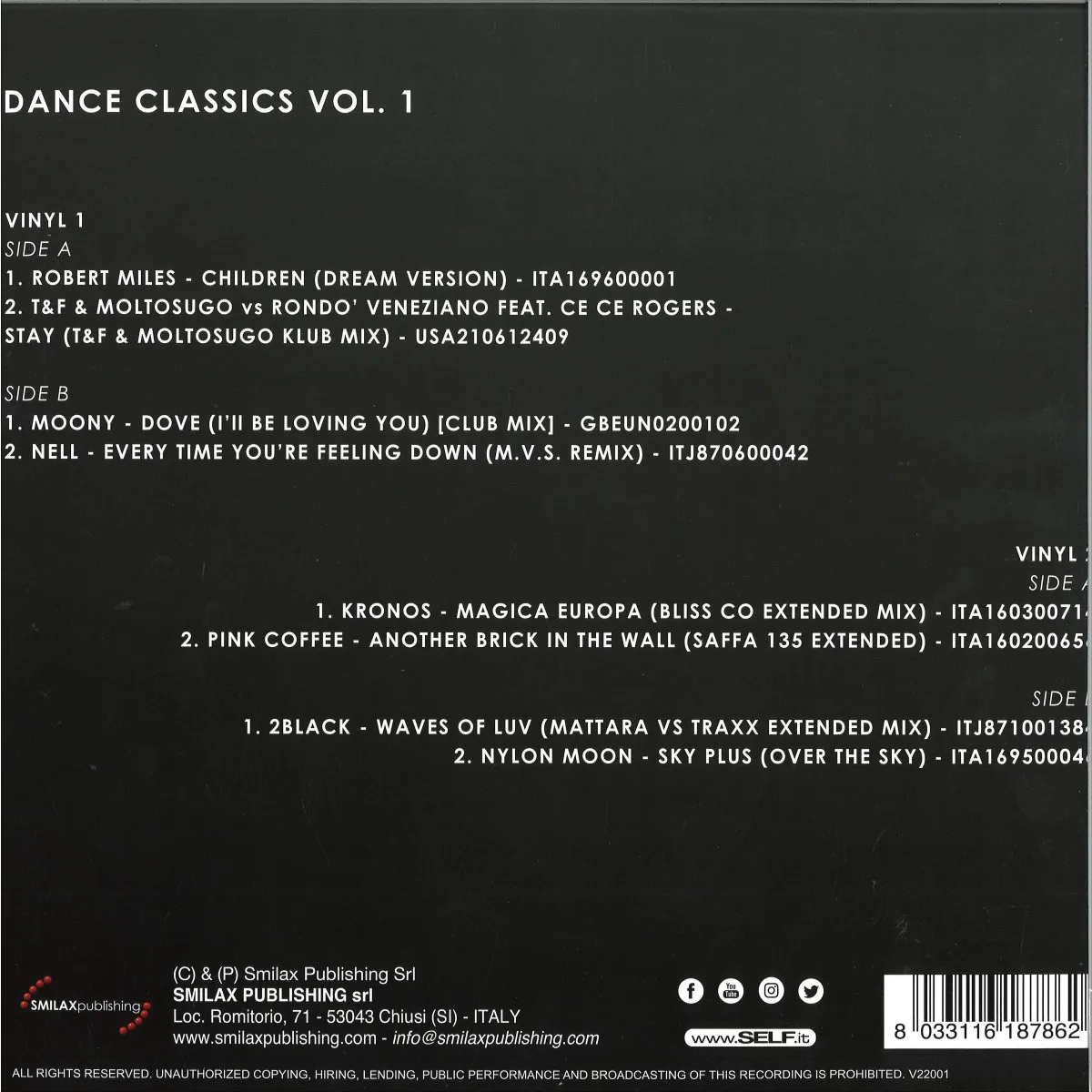 Back cover — Various — DANCE CLASSICS VOL.1 LP 2x12"