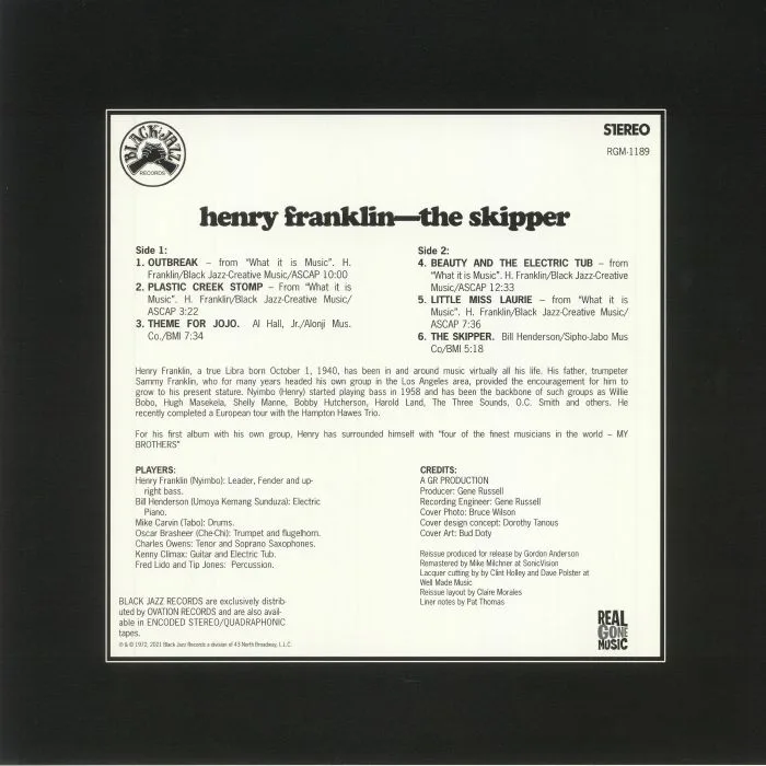 Обратная сторона обложки — Henry FRANKLIN — The Skipper (remastered)