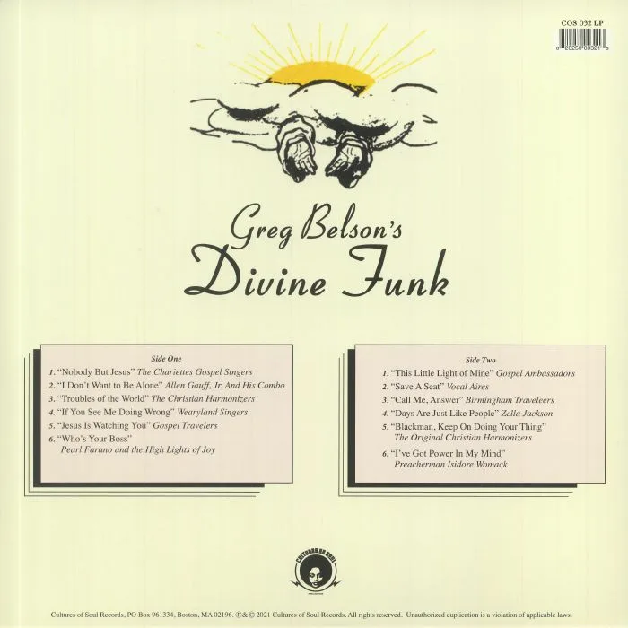 Обратная сторона обложки — VARIOUS — Greg Belson's Divine Funk: Rare American Gospel Funk & Soul (remastered)