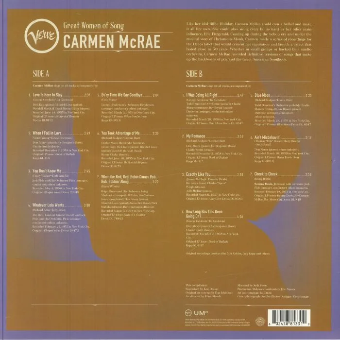 Back cover — Carmen McRAE — Great Women Of Song: Carmen McRae