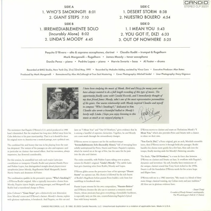 Back cover — Paquito D'RIVERA — Who's Smoking?