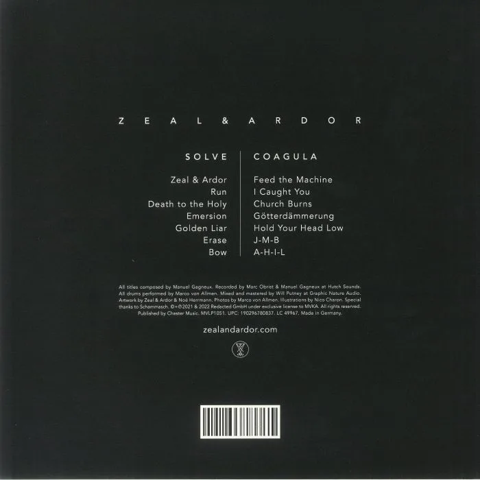 Back cover — ZEAL & ARDOR — Zeal & Ardor