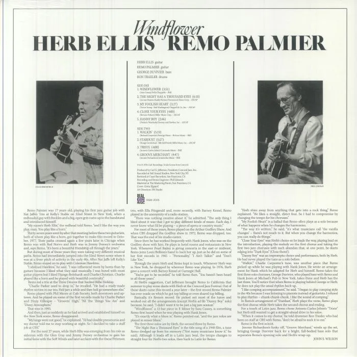 Back cover — Herb ELLIS / REMO PALMIER — Windflower (reissue)