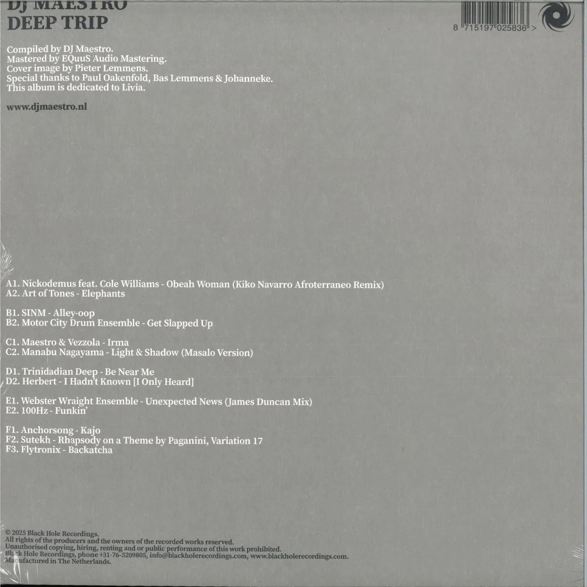 Back cover — DJ Maestro — Deep Trip LP 3x12"