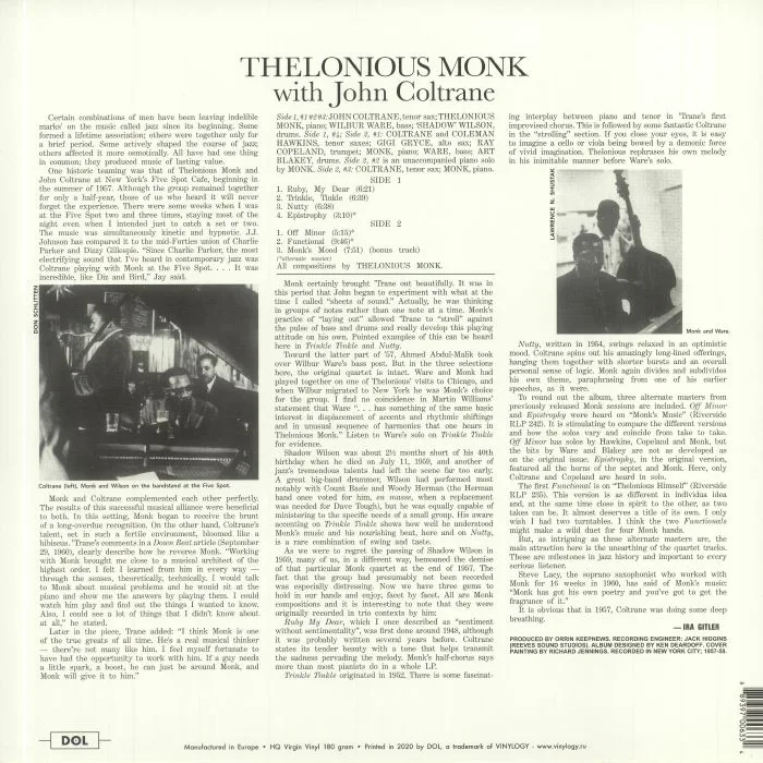 Back cover — THELONIOUS MONK / JOHN COLTRANE — Thelonious Monk With John Coltrane