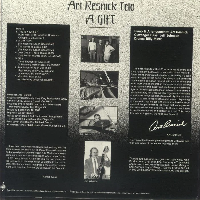 Обратная сторона обложки — The ART RESNICK TRIO — A Gift