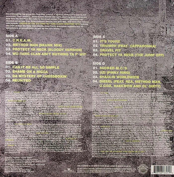 Back cover — WU TANG CLAN — Legend Of The Wu Tang Clan: Wu Tang Clan's Greatest Hits