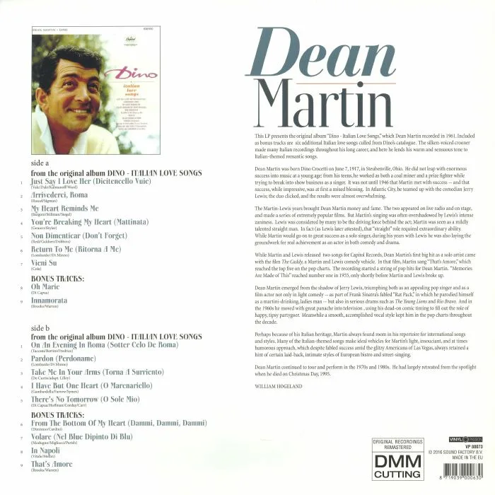 Back cover — Dean MARTIN — Dino: Italian Love Songs