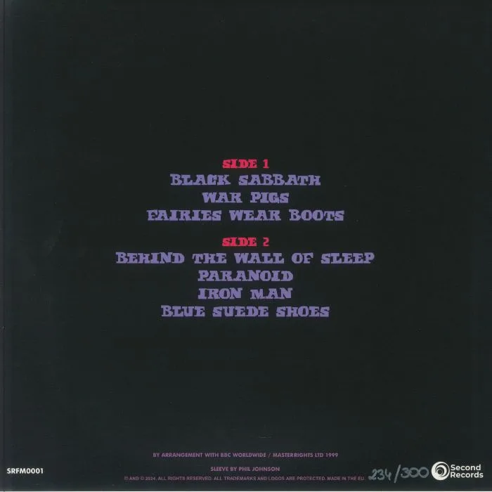 Обратная сторона обложки — BLACK SABBATH — Paranoia: BBC Sunday Show London 1970